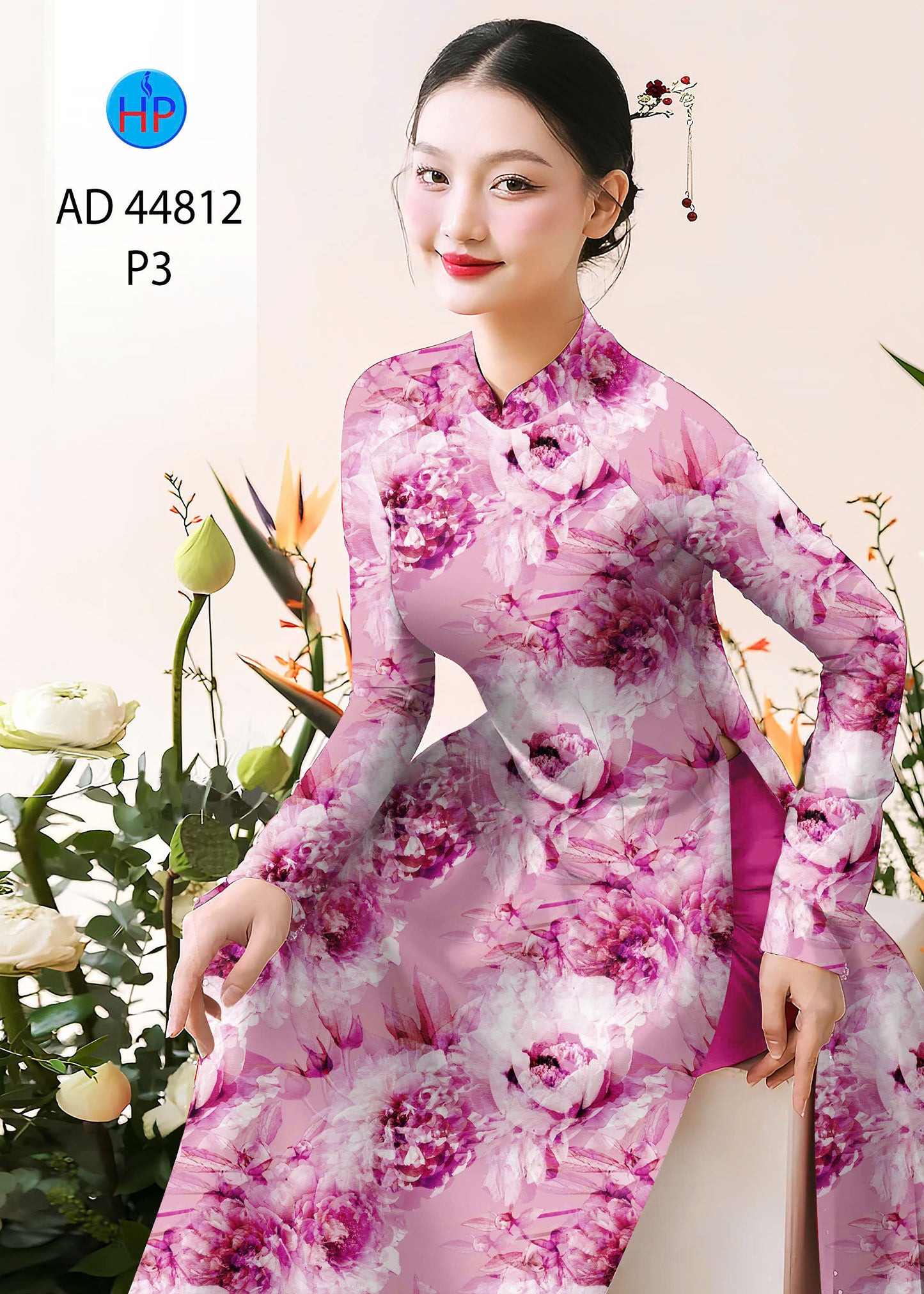 3D Floral Ao Dai - Vietnamese Ao Dai For Women - Áo Dài Truyền Thống