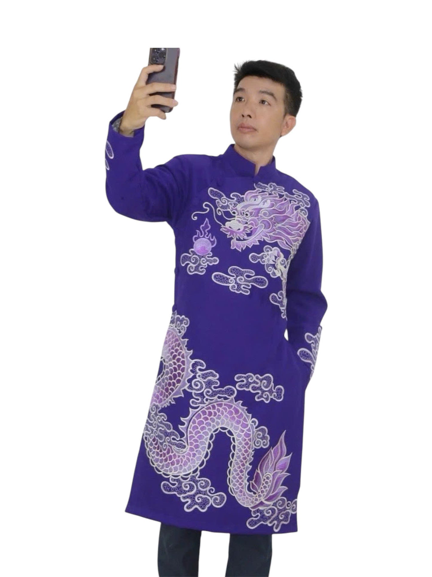 Purple Dragon Áo Dài for Men | Vietnamese Traditional Long Dress for Men