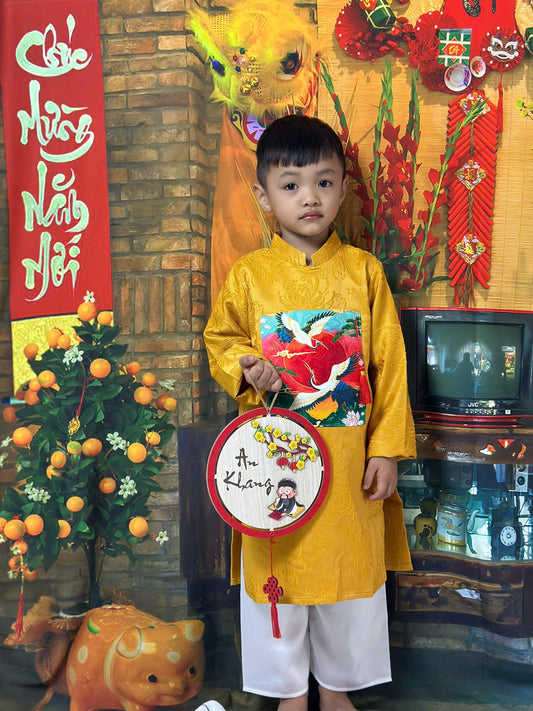 BL1: Yellow Gam 3D Bird Ao Dai For Kid | Vietnamese Ao Dai