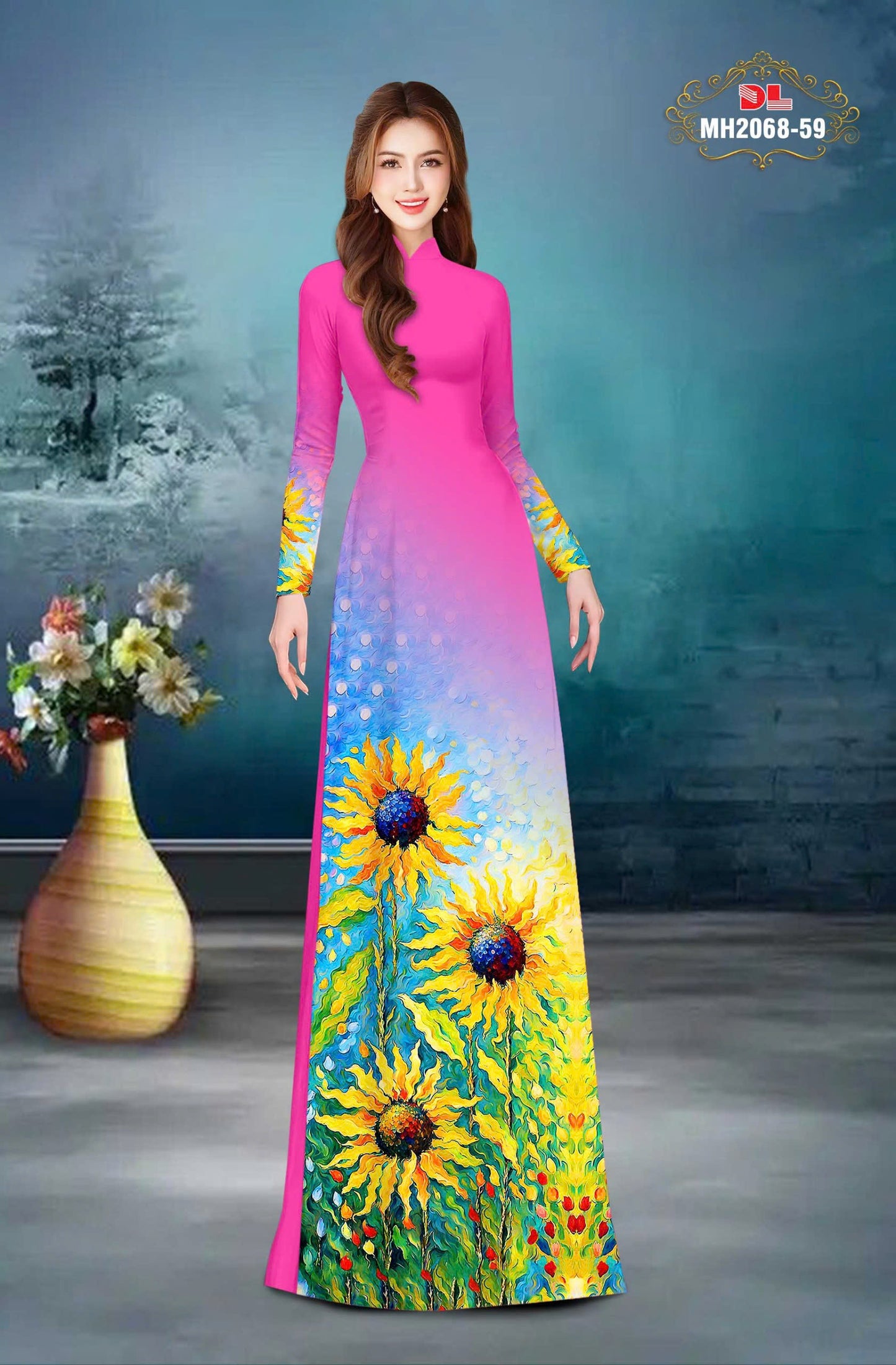 Pre-order: Sun floral Traditional Vietnamese Ao Dai | Ao Dai Viet Nam