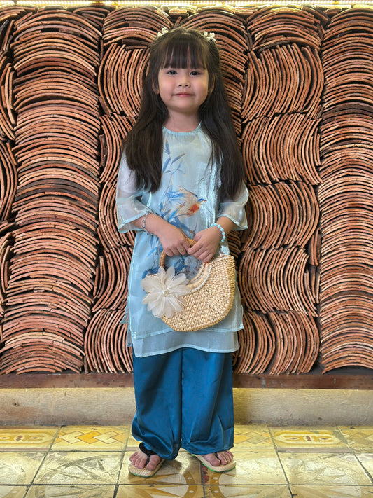 Pastel Blue Ao dai for baby girl | Vietnamese Ao dai for daughter