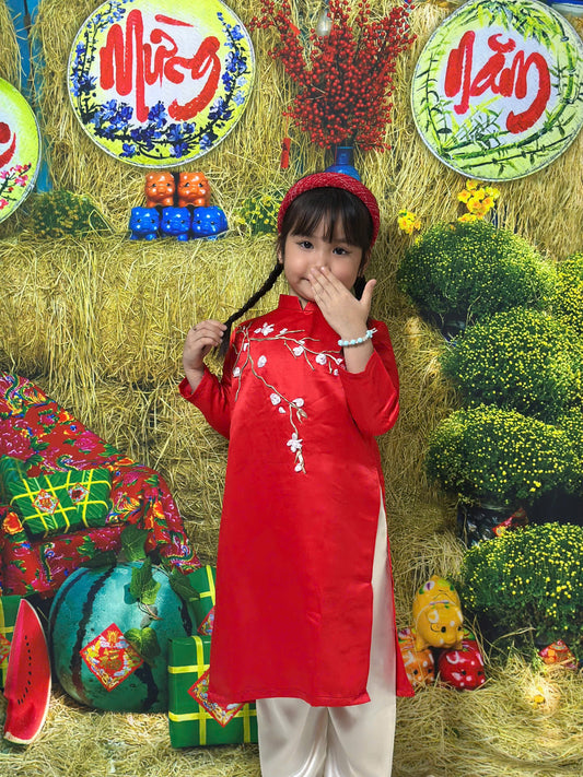 Blossom Ribbon Ao Dai For Kid Girl - Baby Girls Ao Dai | Ao Dai New Year
