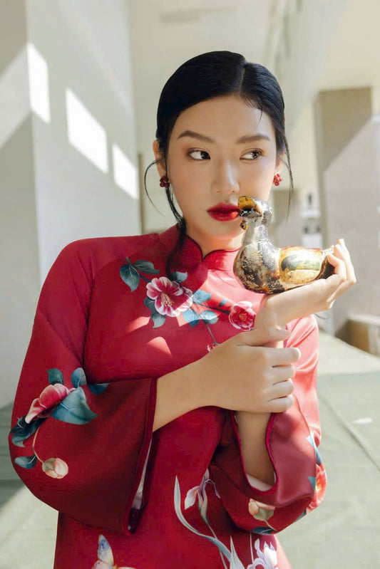 Red Vietnamese Traditional Ao Dai - Women Ao Dai Set