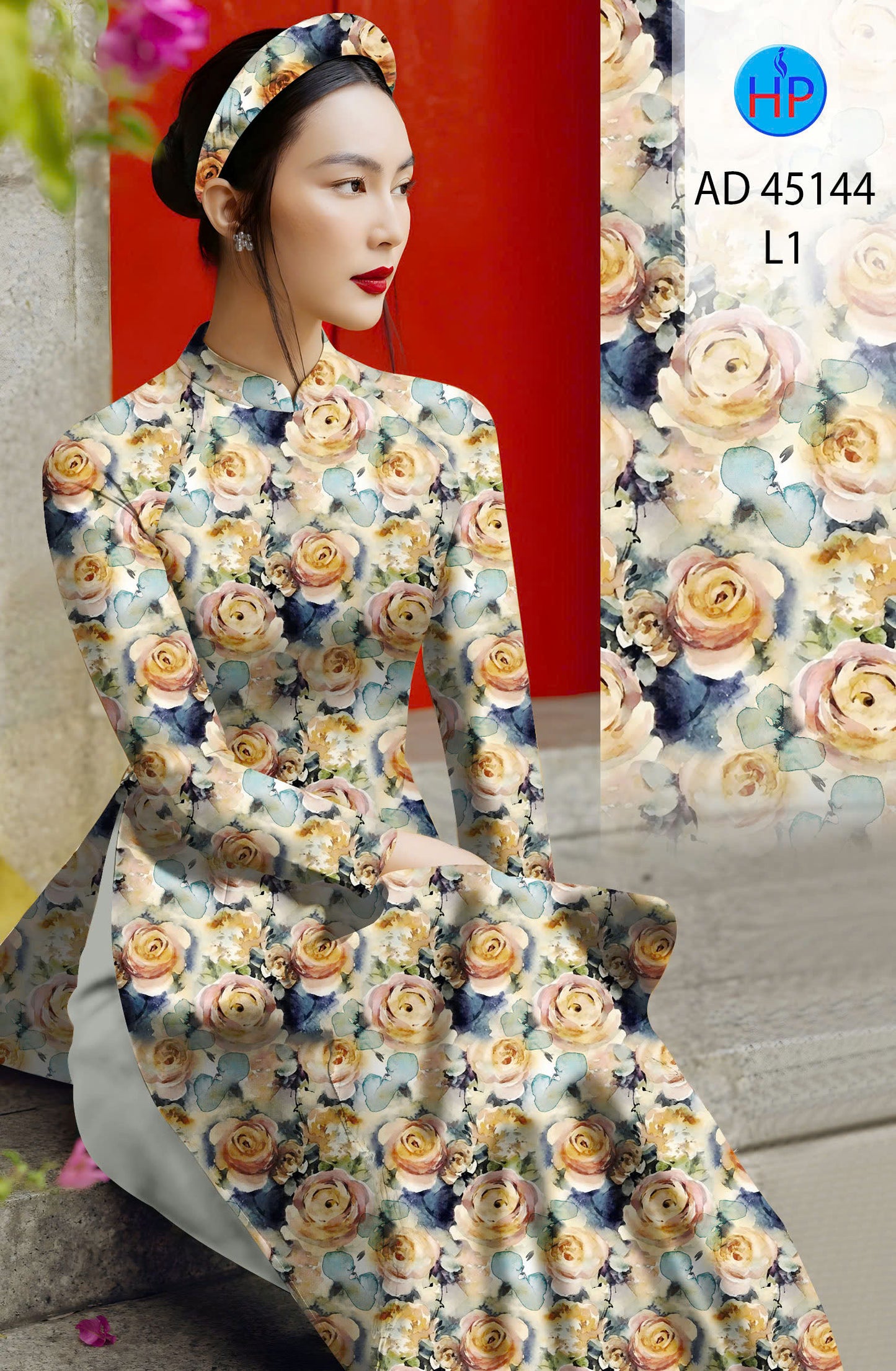 Pre-order: Traditional Vietnamese Ao Dai with Porcelain floral | Ao Dai Viet Nam | NO Headband
