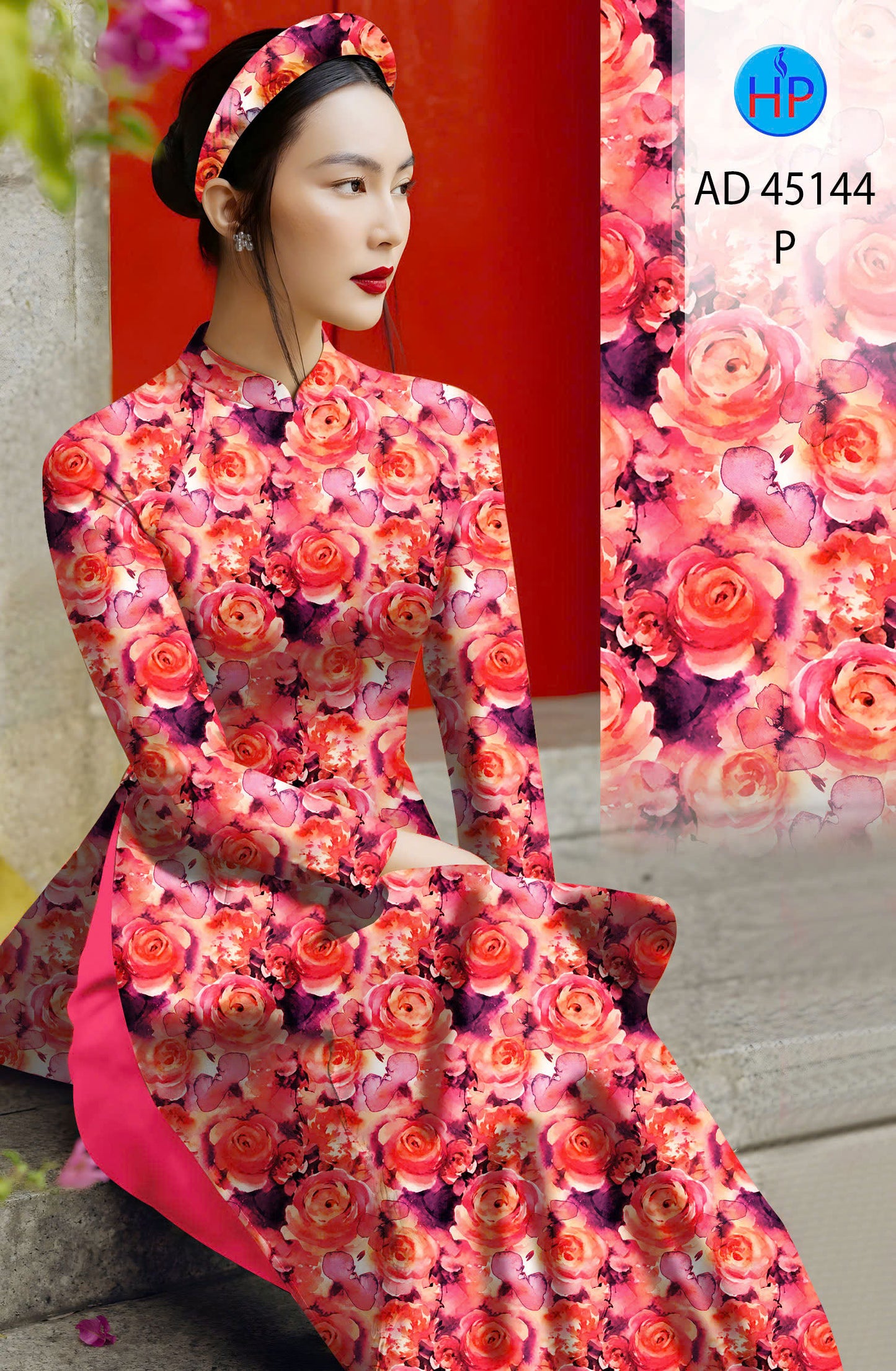 Pre-order: Traditional Vietnamese Ao Dai with Porcelain floral | Ao Dai Viet Nam | NO Headband