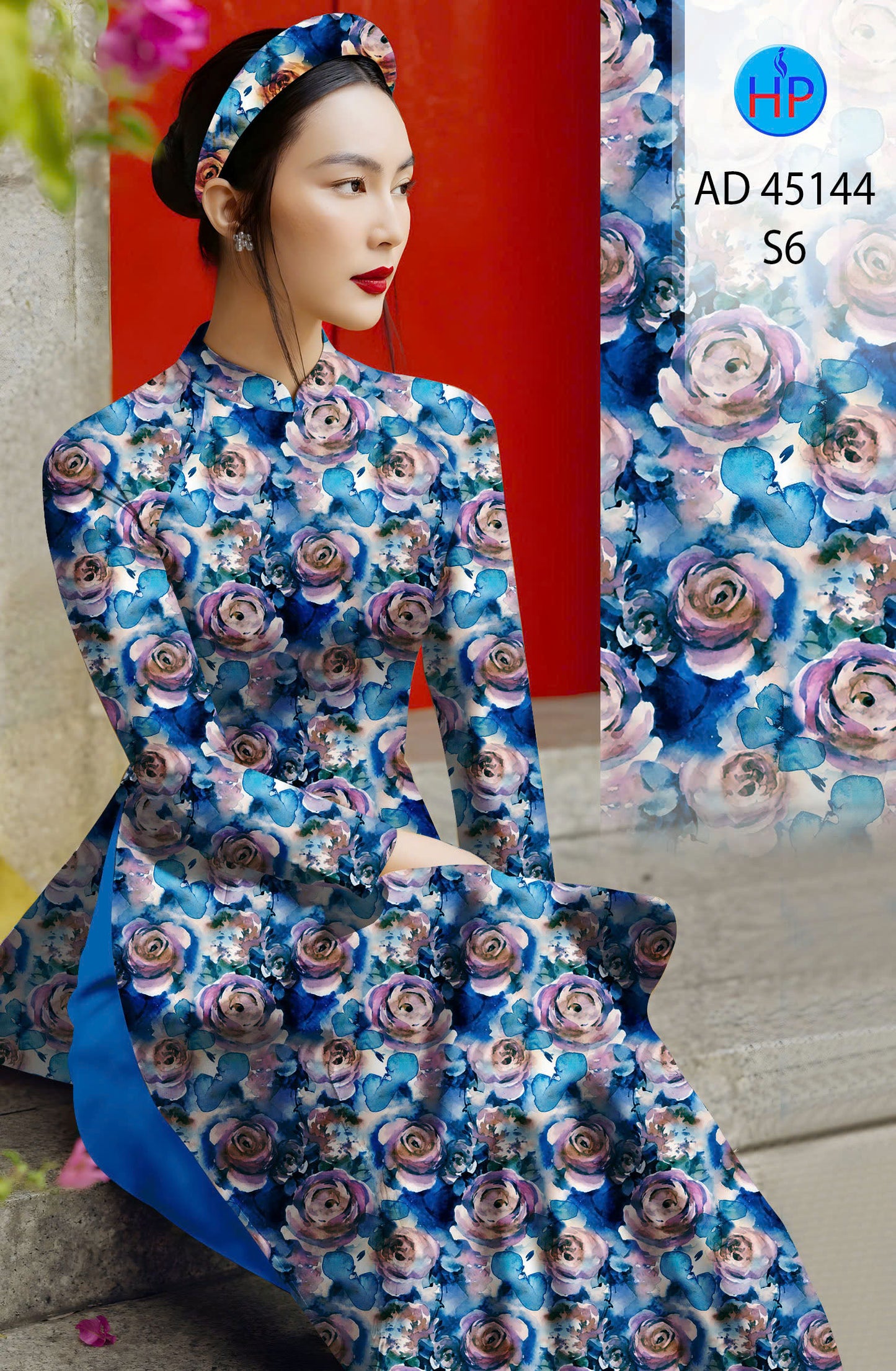 Pre-order: Traditional Vietnamese Ao Dai with Porcelain floral | Ao Dai Viet Nam | NO Headband