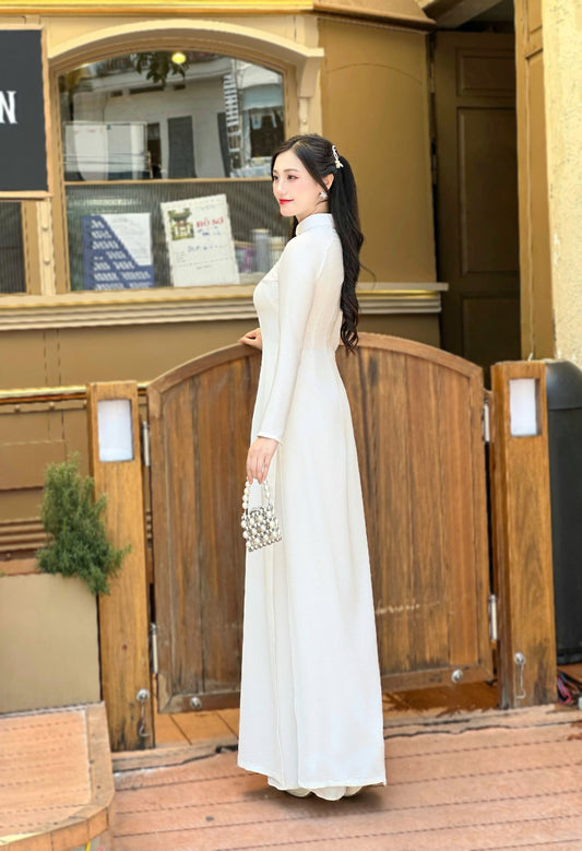 White Ao Dai Dress | Pre made Traditional ao dai for women | Vietnamese long dress