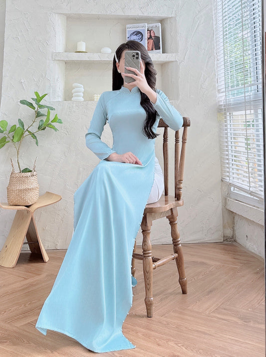 Mint Bridesmaid Ao Dai With Pearls | Cultural Formalwear | Vietnamese Long Dress | Included Pants