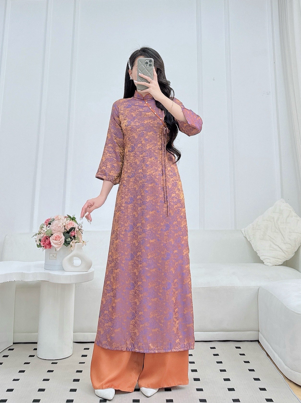 vietnamese long dress 3D Floral Ao Dai - Ao Dai Ao Dai Em Kim Pre-made Vietnamese Ao Dai Women