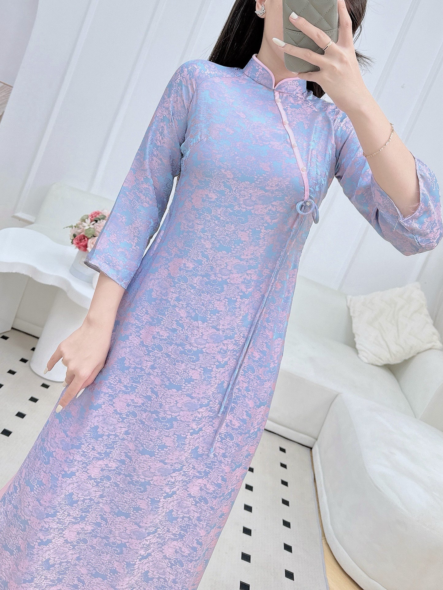 Pre-made Pastel Purple Vietnamese Ao Dai For Women | Vietnamese long dress with Pants