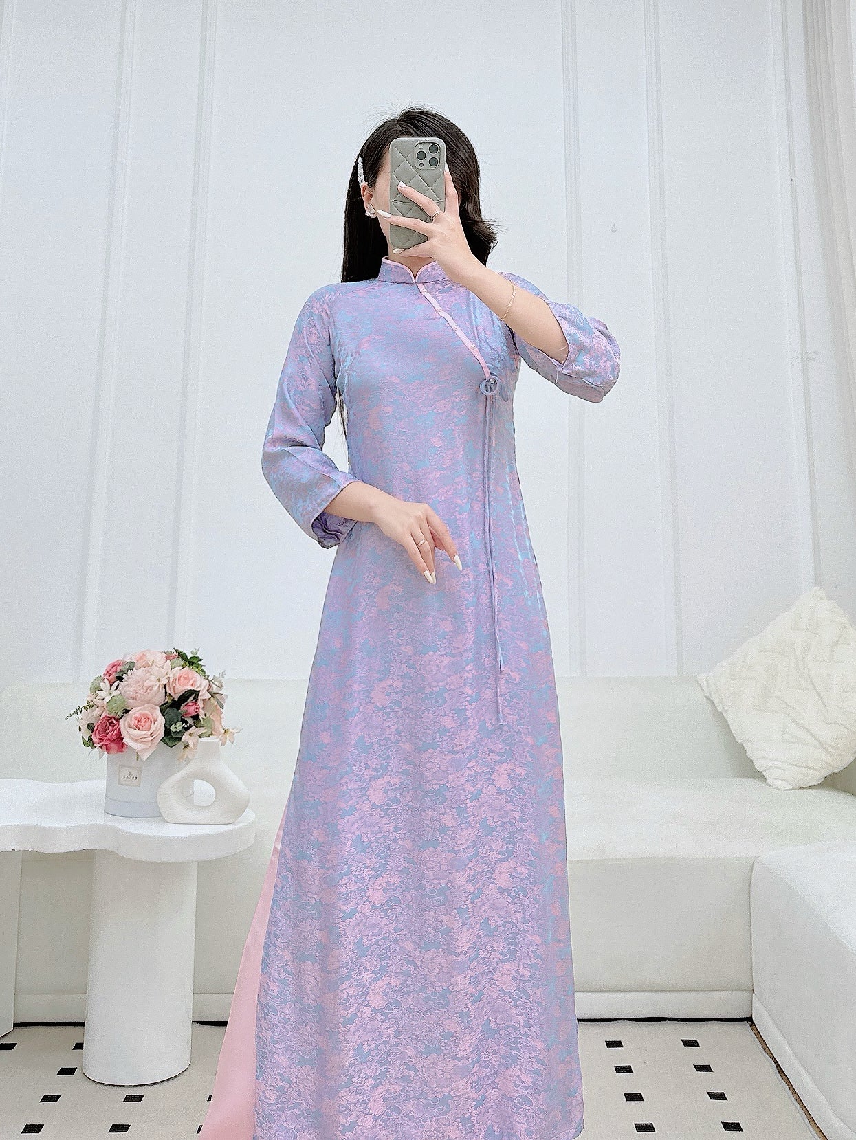 Pre-made Pastel Purple Vietnamese Ao Dai For Women | Vietnamese long dress with Pants