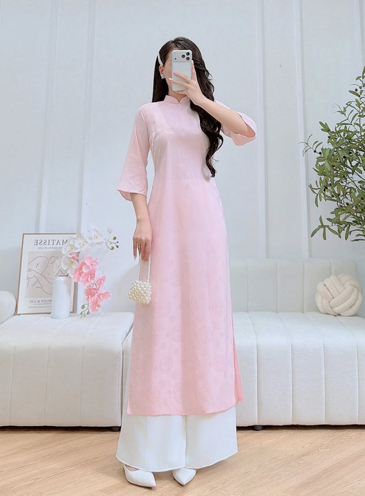 Pastel pink ao dai set - Traditional Vietnamese dress for women - Ao Dai Vietnam