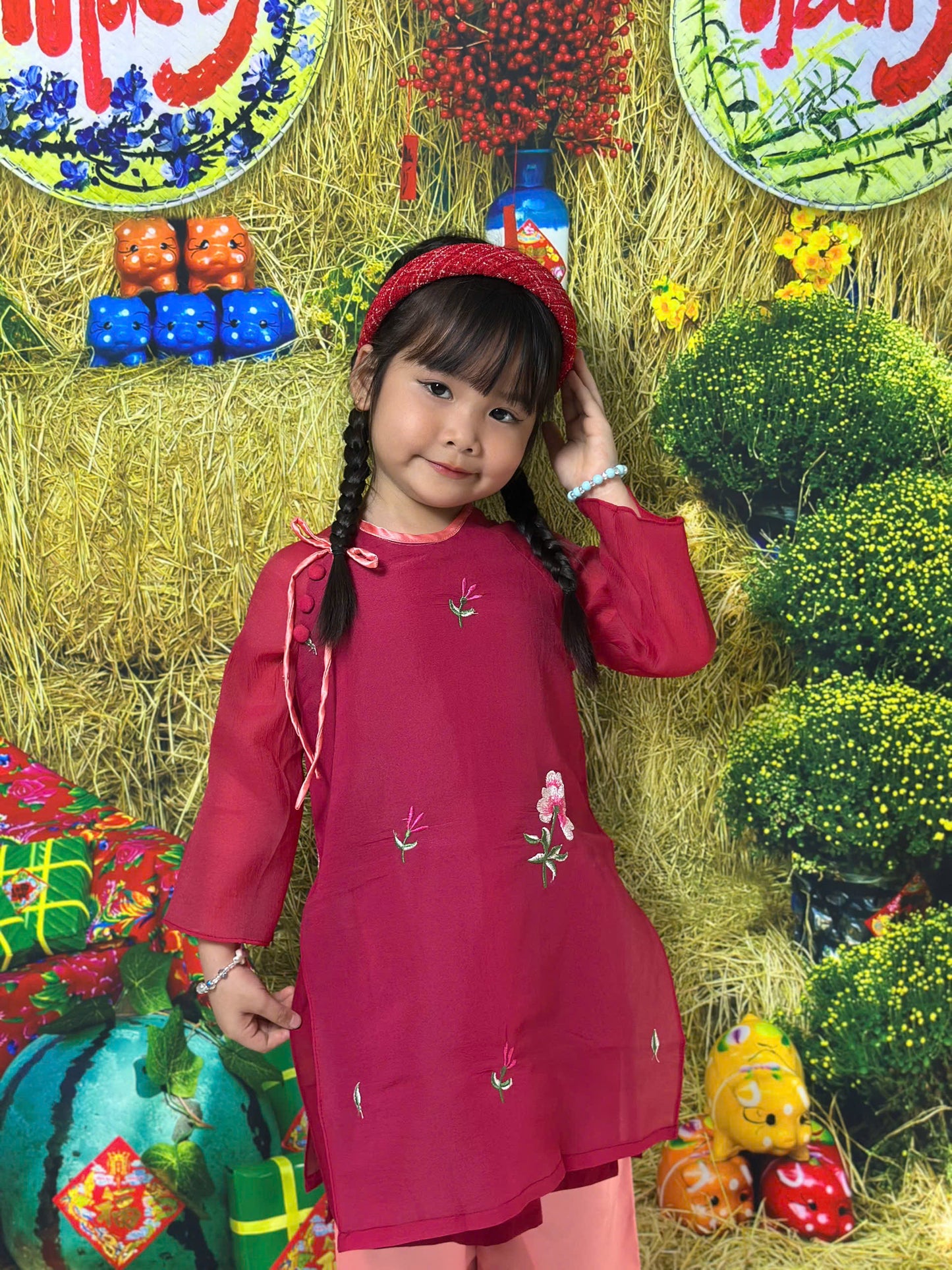 2 Layers Silk Ao Dai For Kid Girl - Baby Girls Ao Dai | Vietnamese Lunar New Year