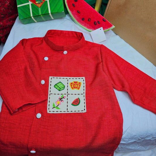 PE4: Red-Yellow Ao Dai For Boys - Boy's Dress | Linen Ao Dai Set