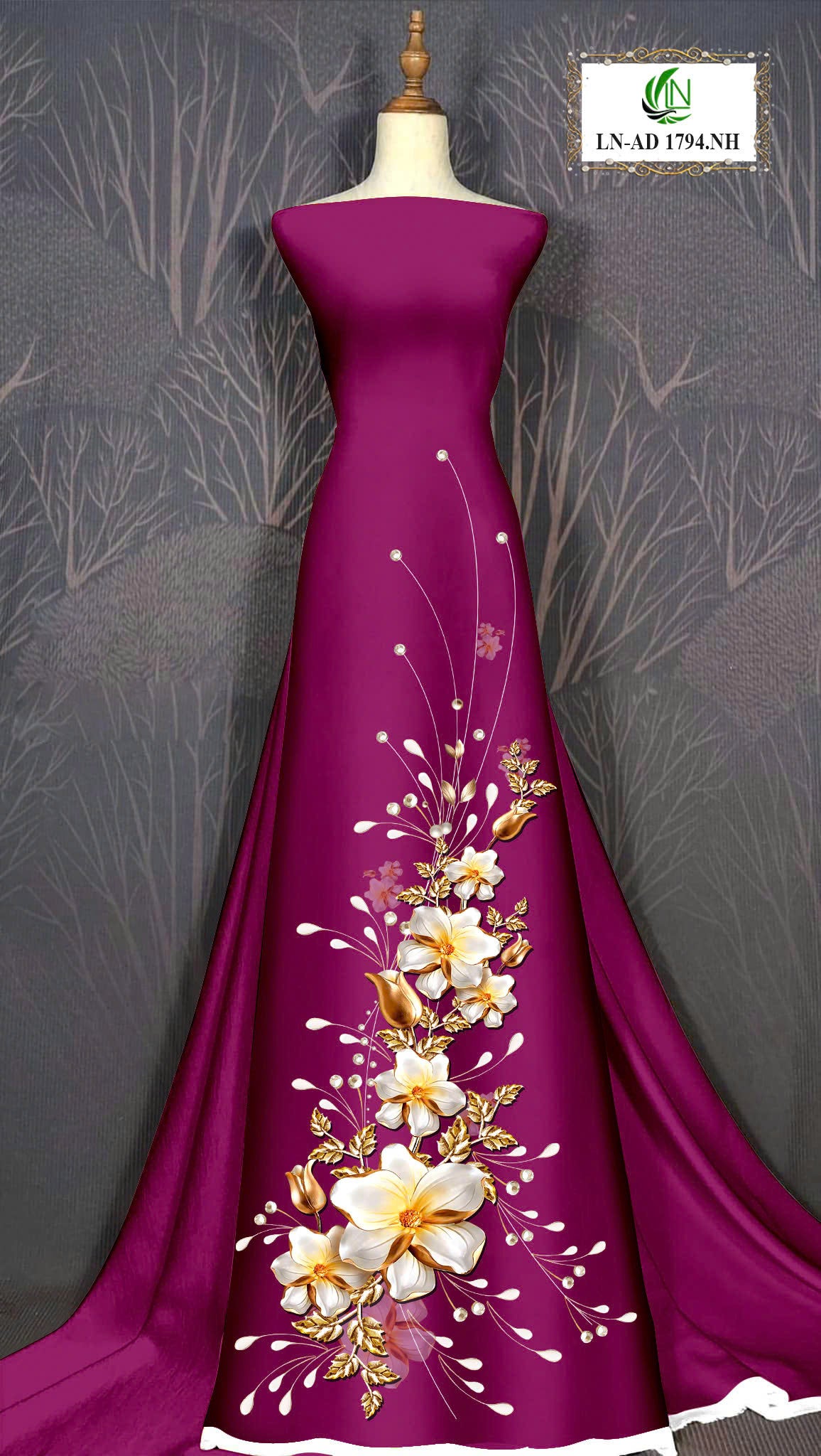 Pre-order: Traditional Vietnamese Ao Dai with Porcelain flower| Ao Dai Viet Nam