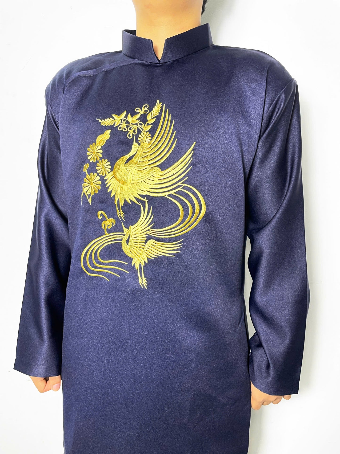 Crane Golden Vietnamese Traditional Ao Dai For Men - Men's Dress