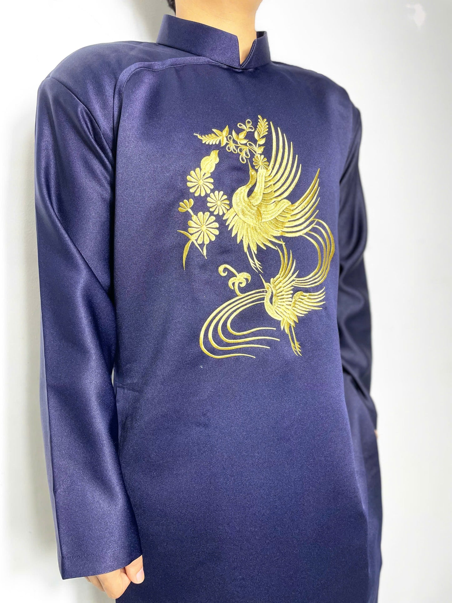 Crane Golden Vietnamese Traditional Ao Dai For Men - Men's Dress