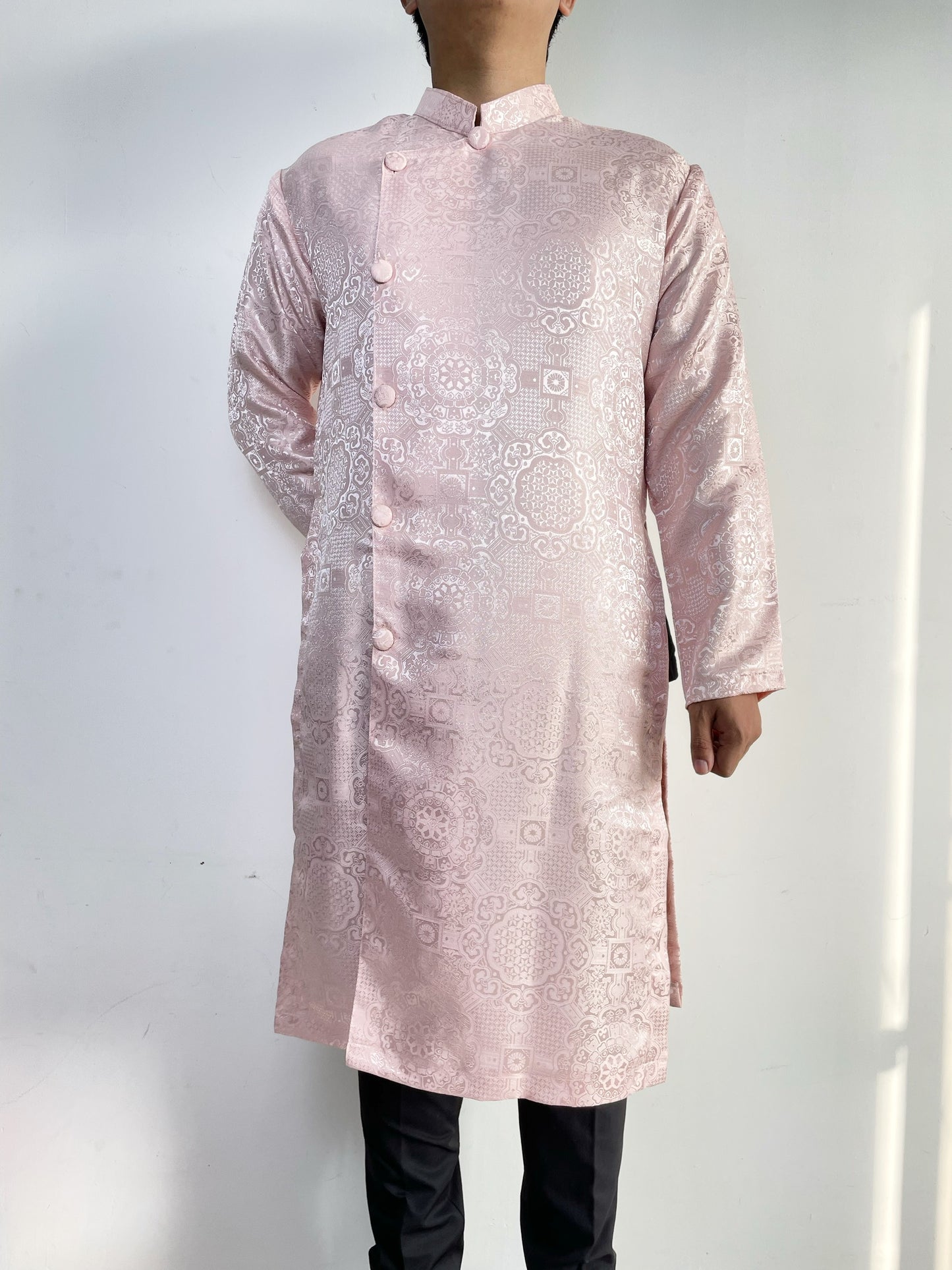 Pink Gấm Ao Dai For Men - Ao Dai Truyen Thong Nam | Men Dress