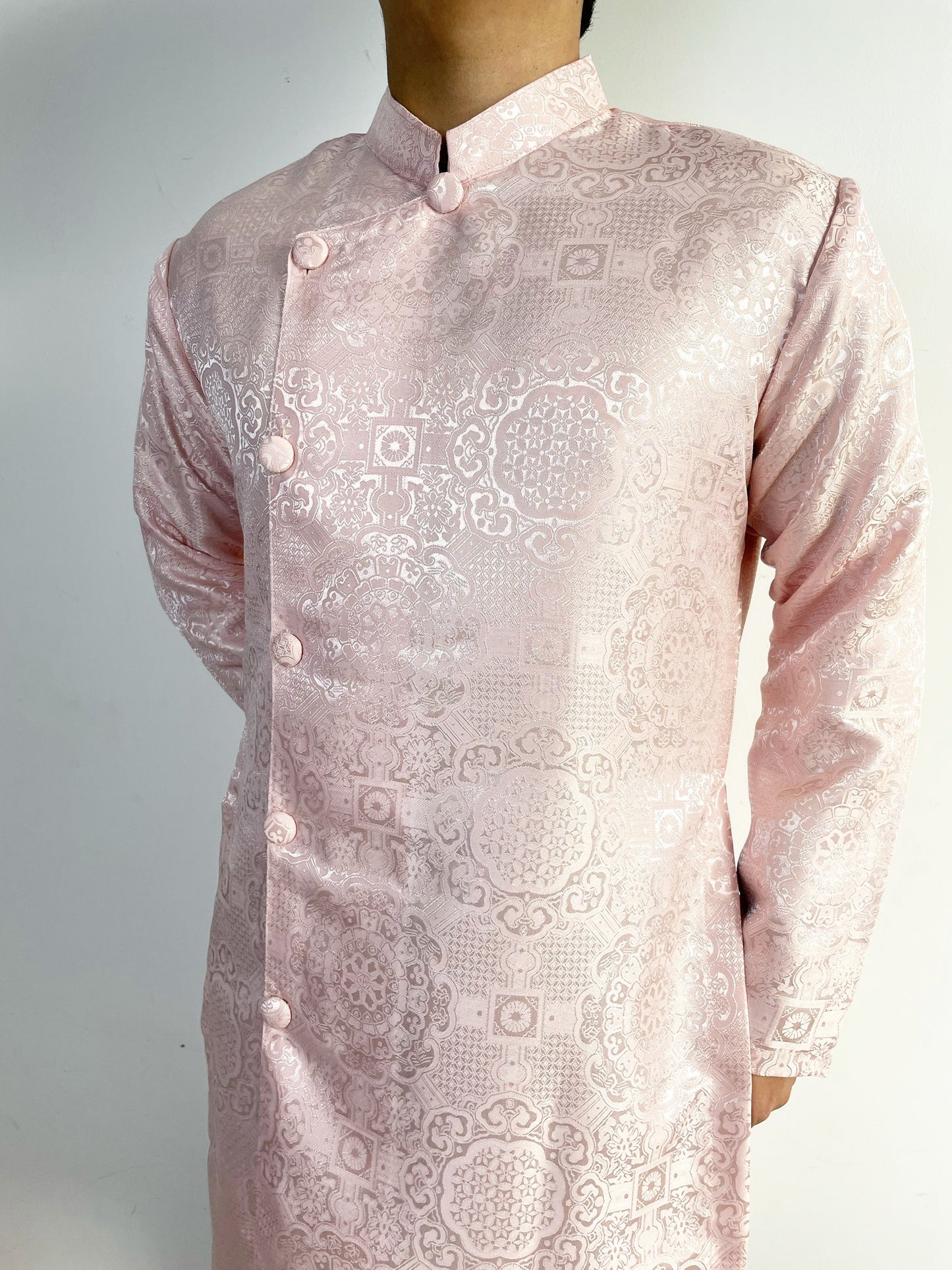 Pink Gấm Ao Dai For Men - Ao Dai Truyen Thong Nam | Men Dress