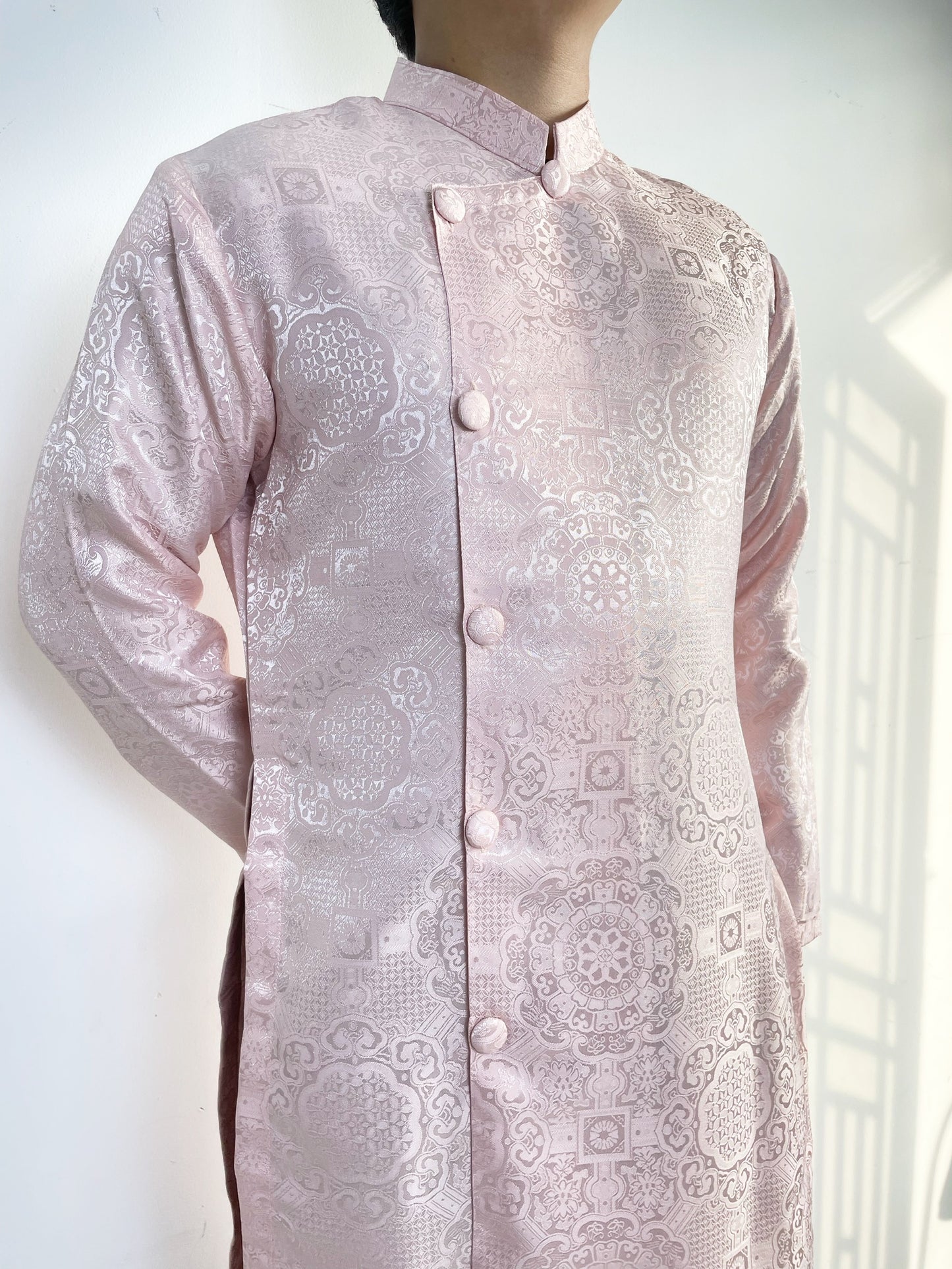 Pink Gấm Ao Dai For Men - Ao Dai Truyen Thong Nam | Men Dress