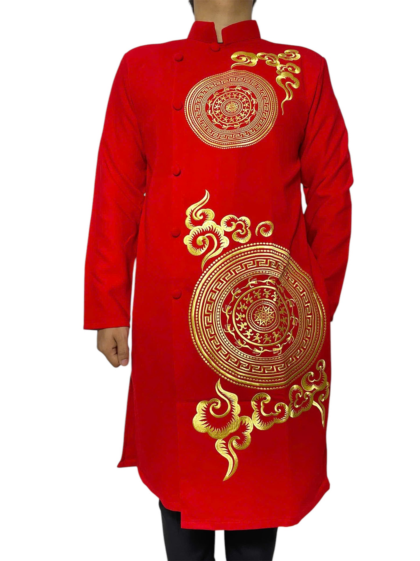 Red Embroidered Ao Dai Men - Traditional Ao Dai Men