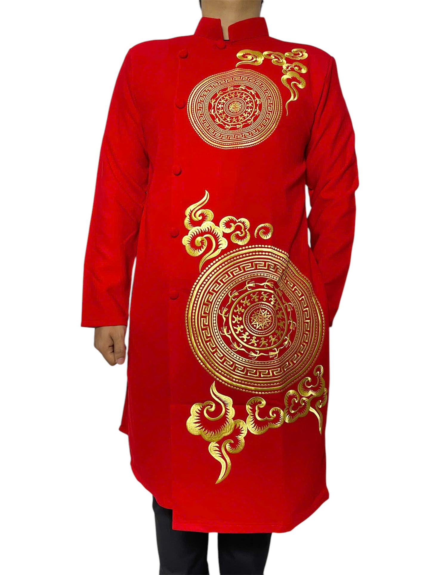 Red Embroidered Ao Dai Men - Traditional Ao Dai Men