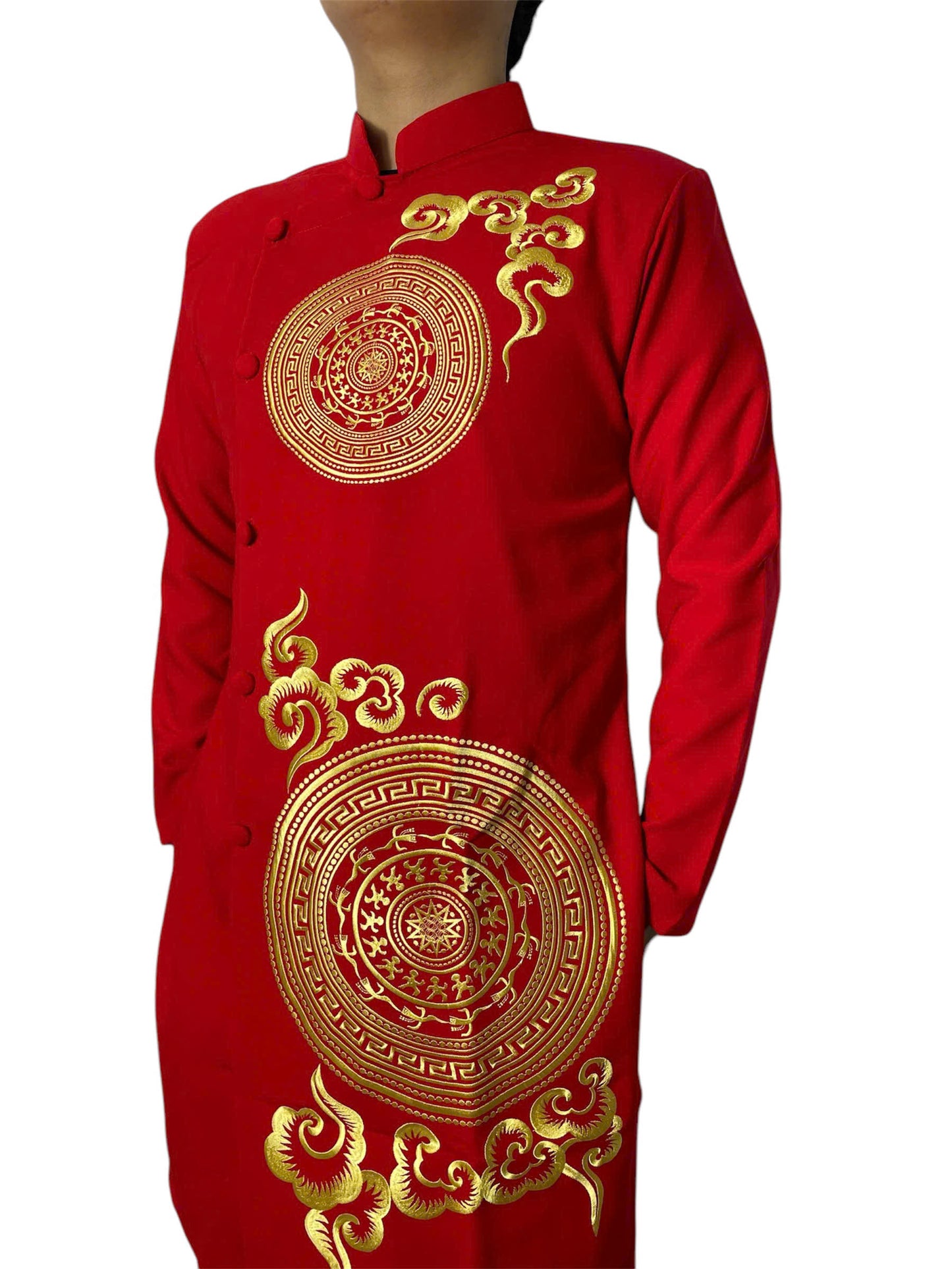 Red Embroidered Ao Dai Men - Traditional Ao Dai Men
