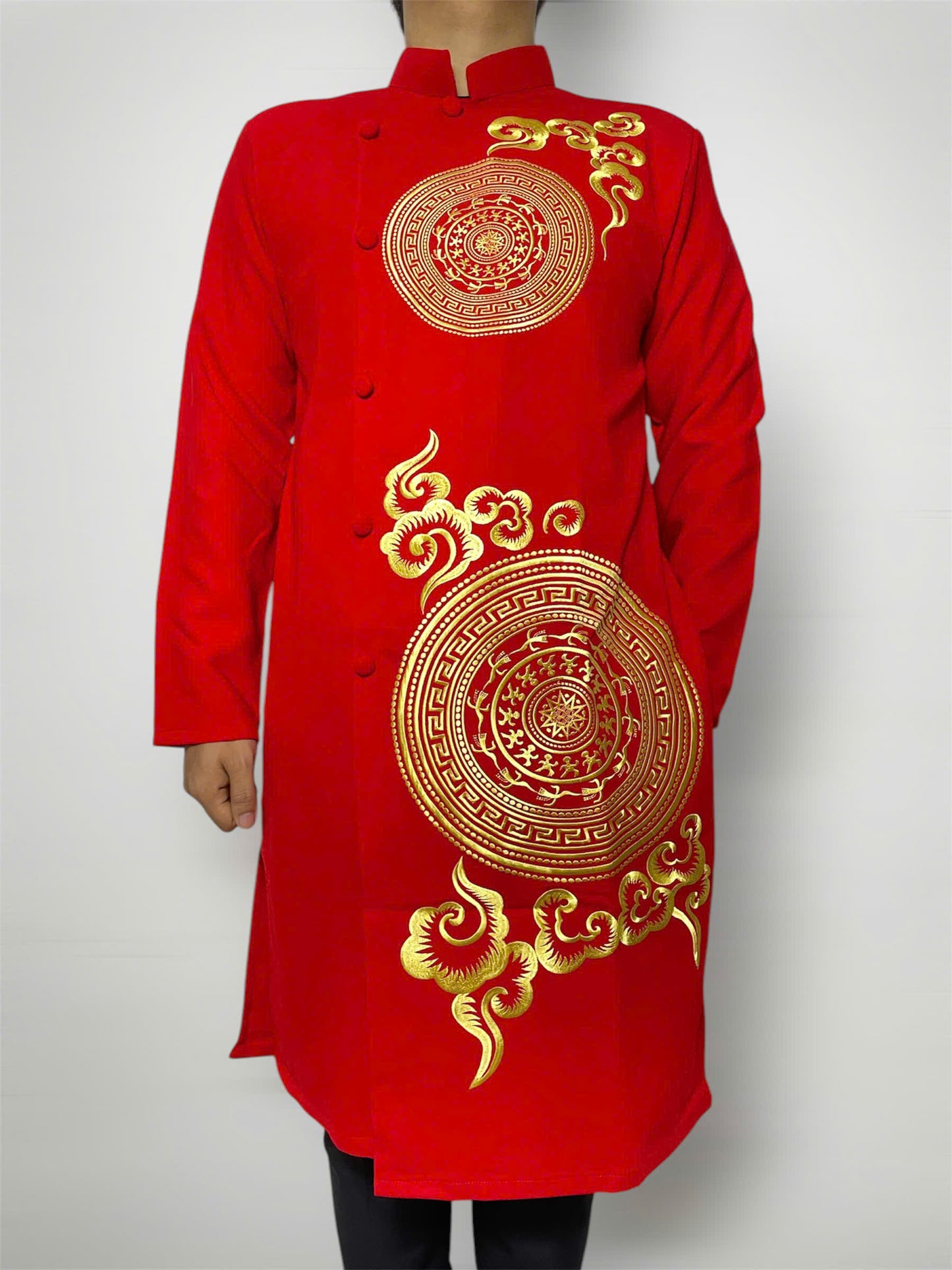 Red Embroidered Ao Dai Men - Traditional Ao Dai Men