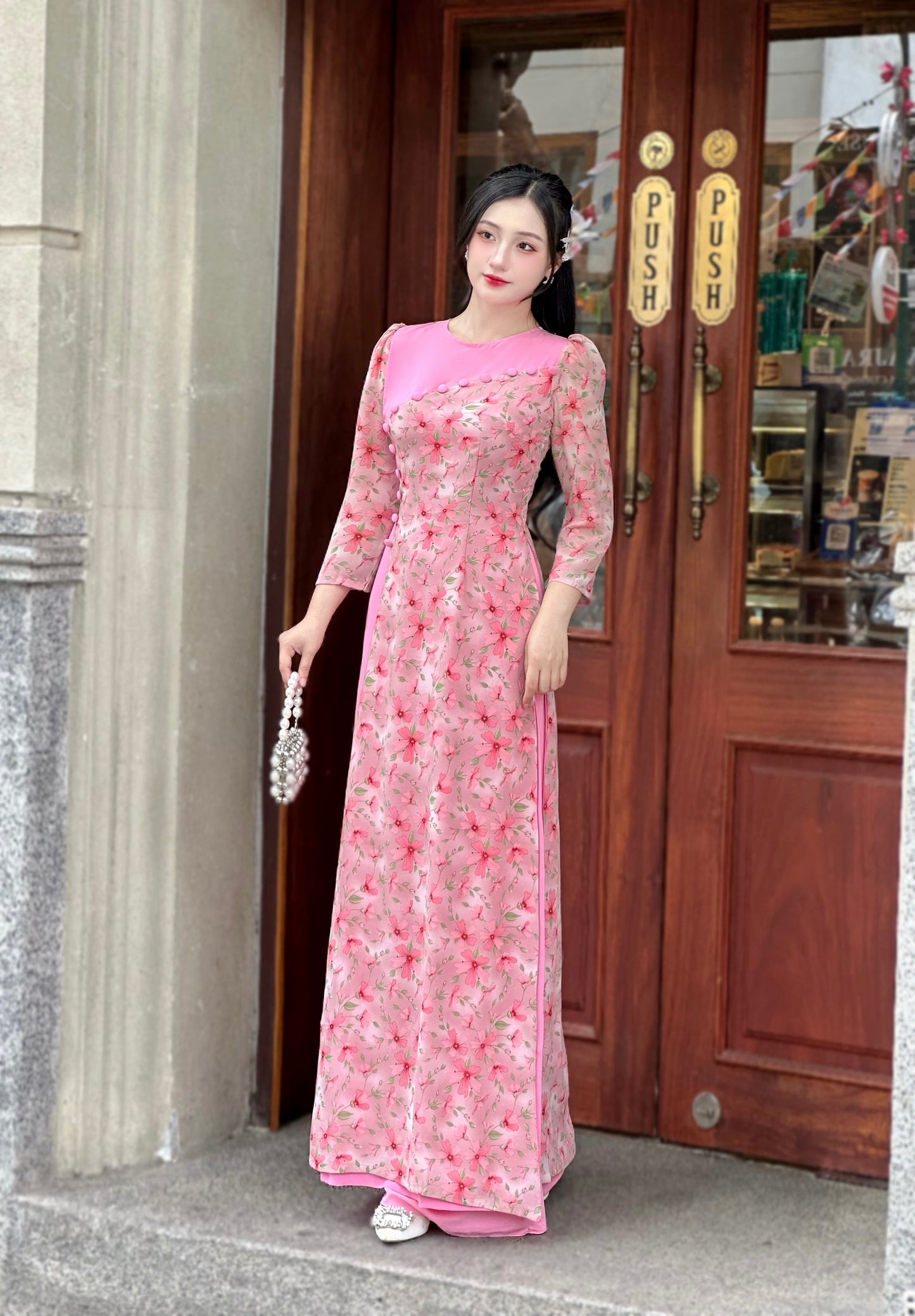 Pinky Tơ Voan Ao Dai With Puffy Sleeves | Vietnamese Traditional Ao Dai