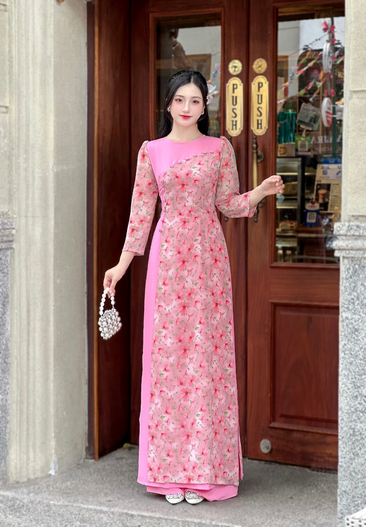 Pinky Tơ Voan Ao Dai With Puffy Sleeves | Vietnamese Traditional Ao Dai