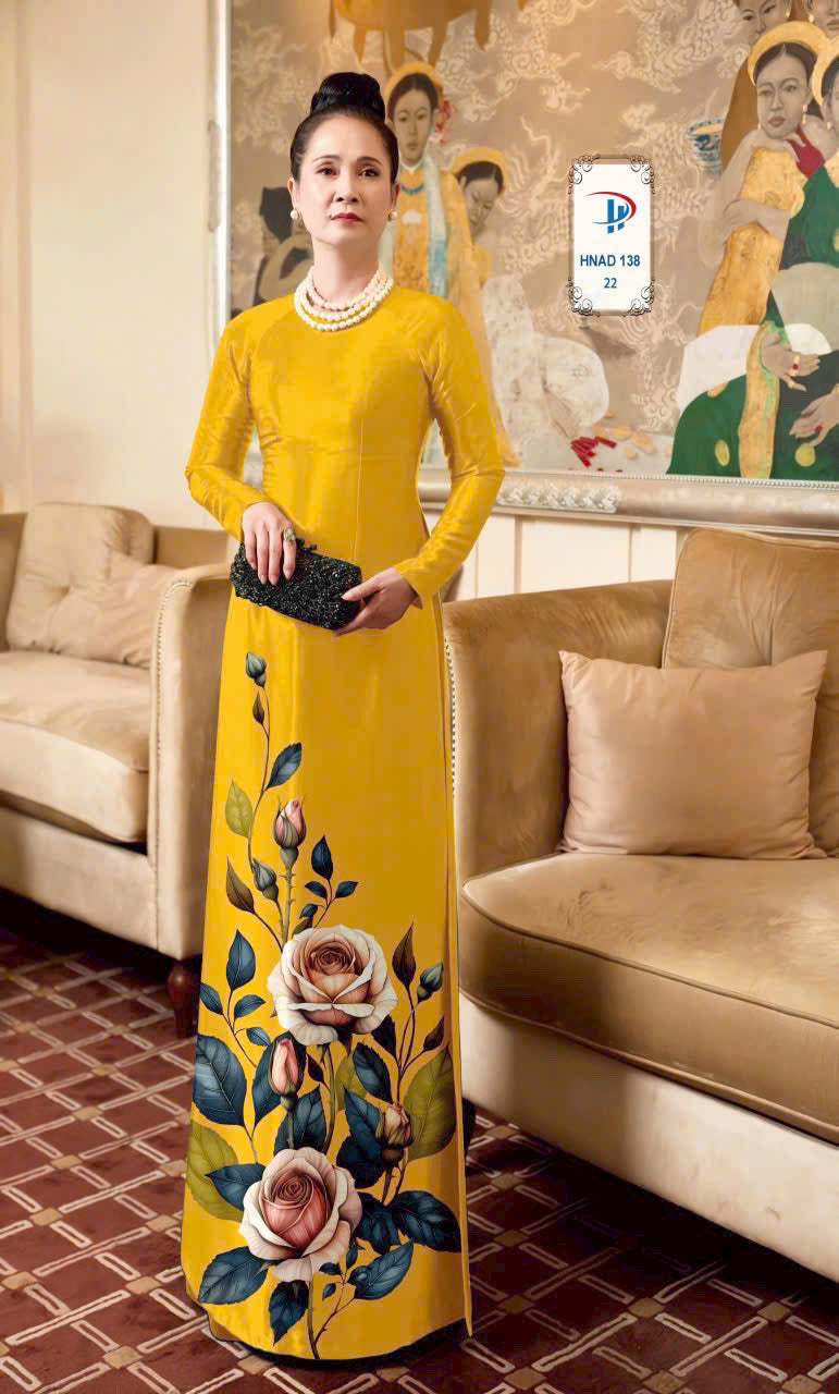 3D Rose Floral Ao Dai - Vietnamese Ao Dai For Women - Round Neck