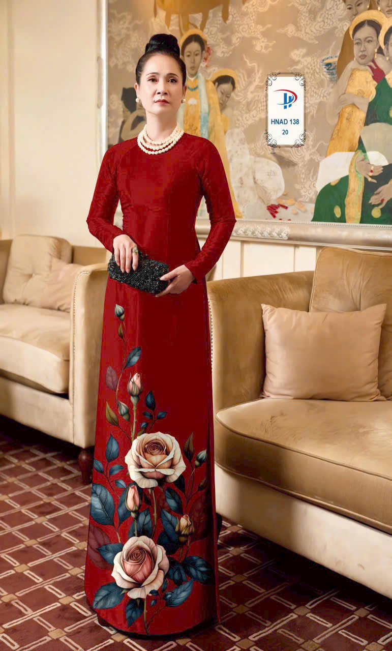 3D Rose Floral Ao Dai - Vietnamese Ao Dai For Women - Round Neck