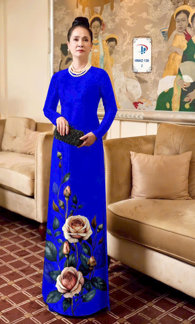 3D Rose Floral Ao Dai - Vietnamese Ao Dai For Women - Round Neck