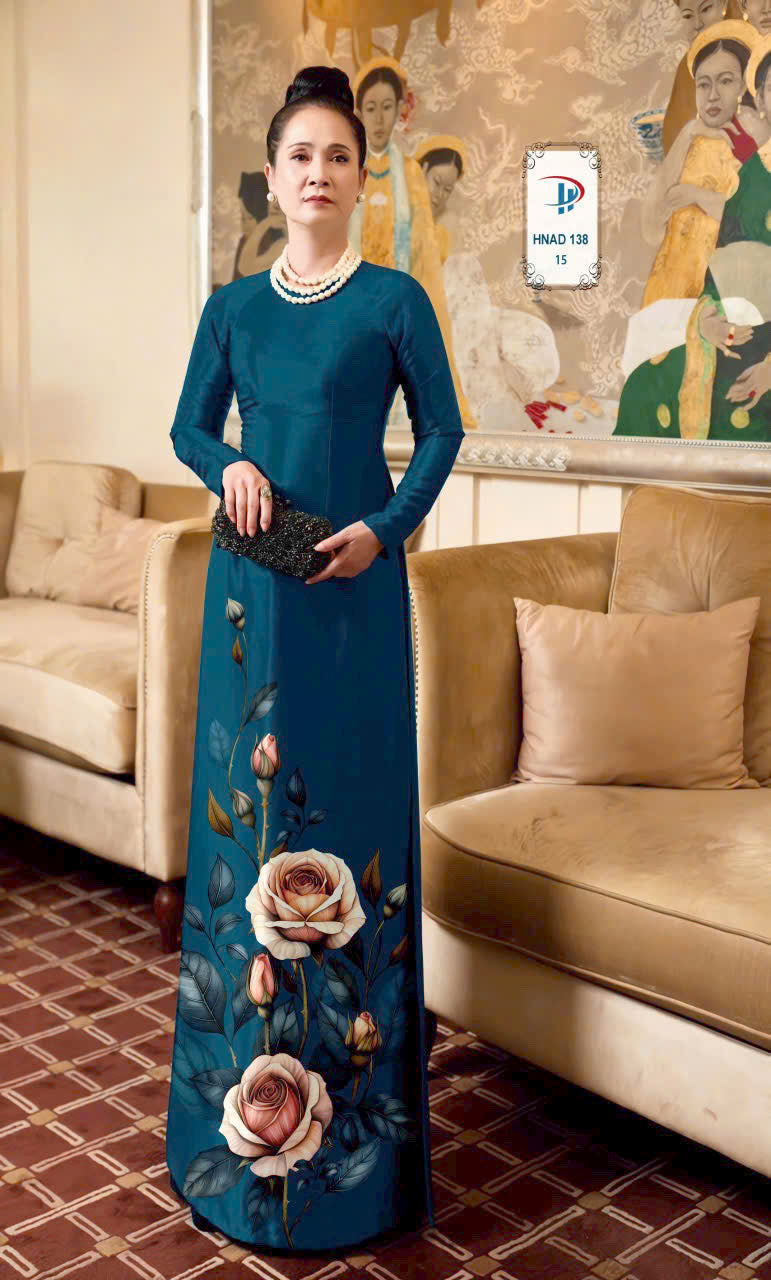 3D Rose Floral Ao Dai - Vietnamese Ao Dai For Women - Round Neck