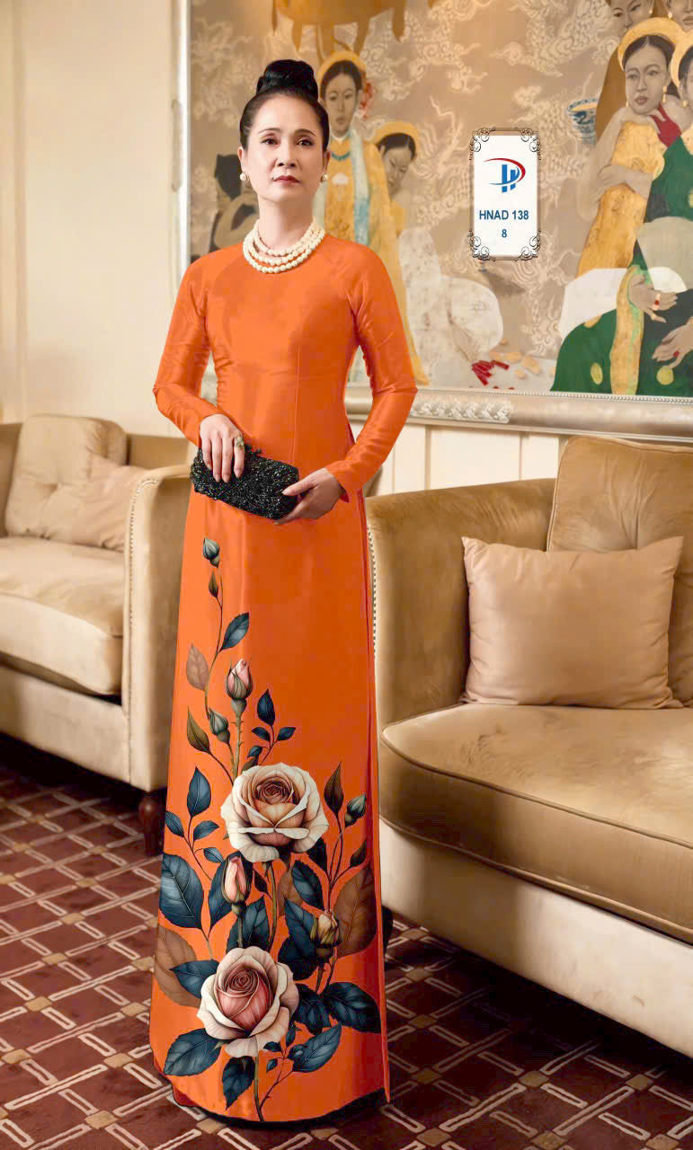 3D Rose Floral Ao Dai - Vietnamese Ao Dai For Women - Round Neck