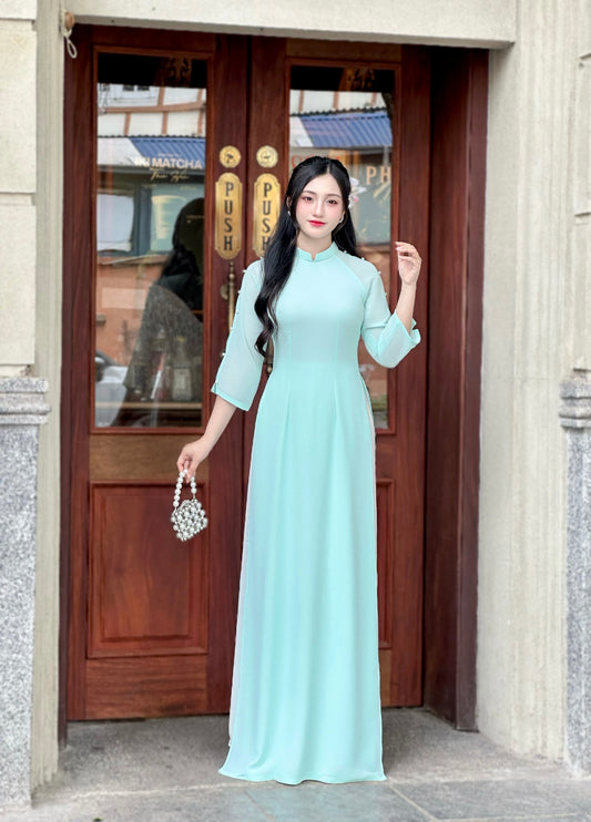Pastel Blue Ao Dai With Split Sleeve Design | Vietnamese Traditional Ao Dai