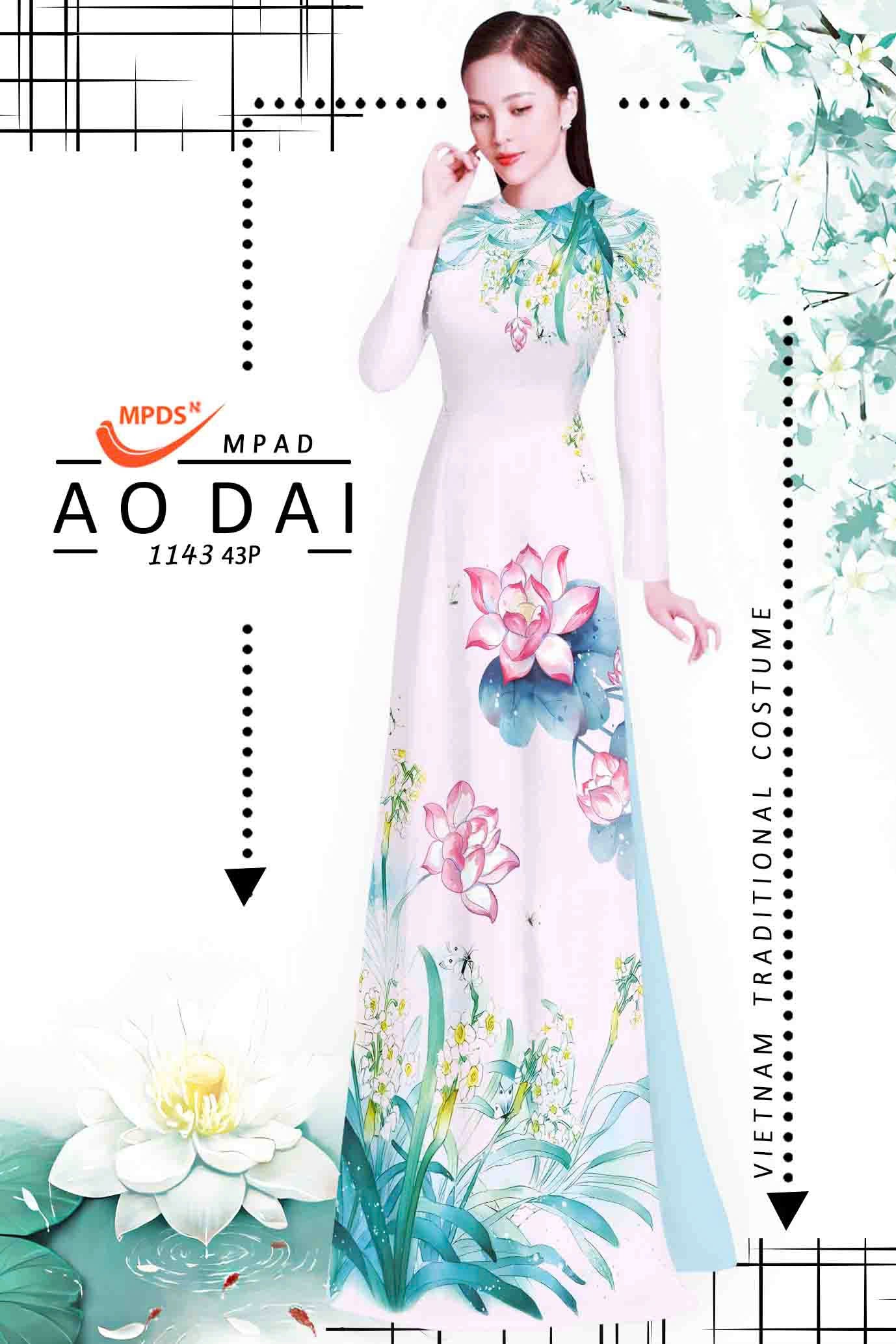 3D Lotus Printed Ao Dai Vietnam - Vietnamese Ao Dai For Women