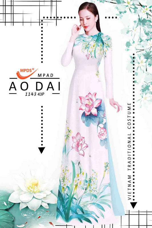 3D Lotus Printed Ao Dai Vietnam - Vietnamese Ao Dai For Women