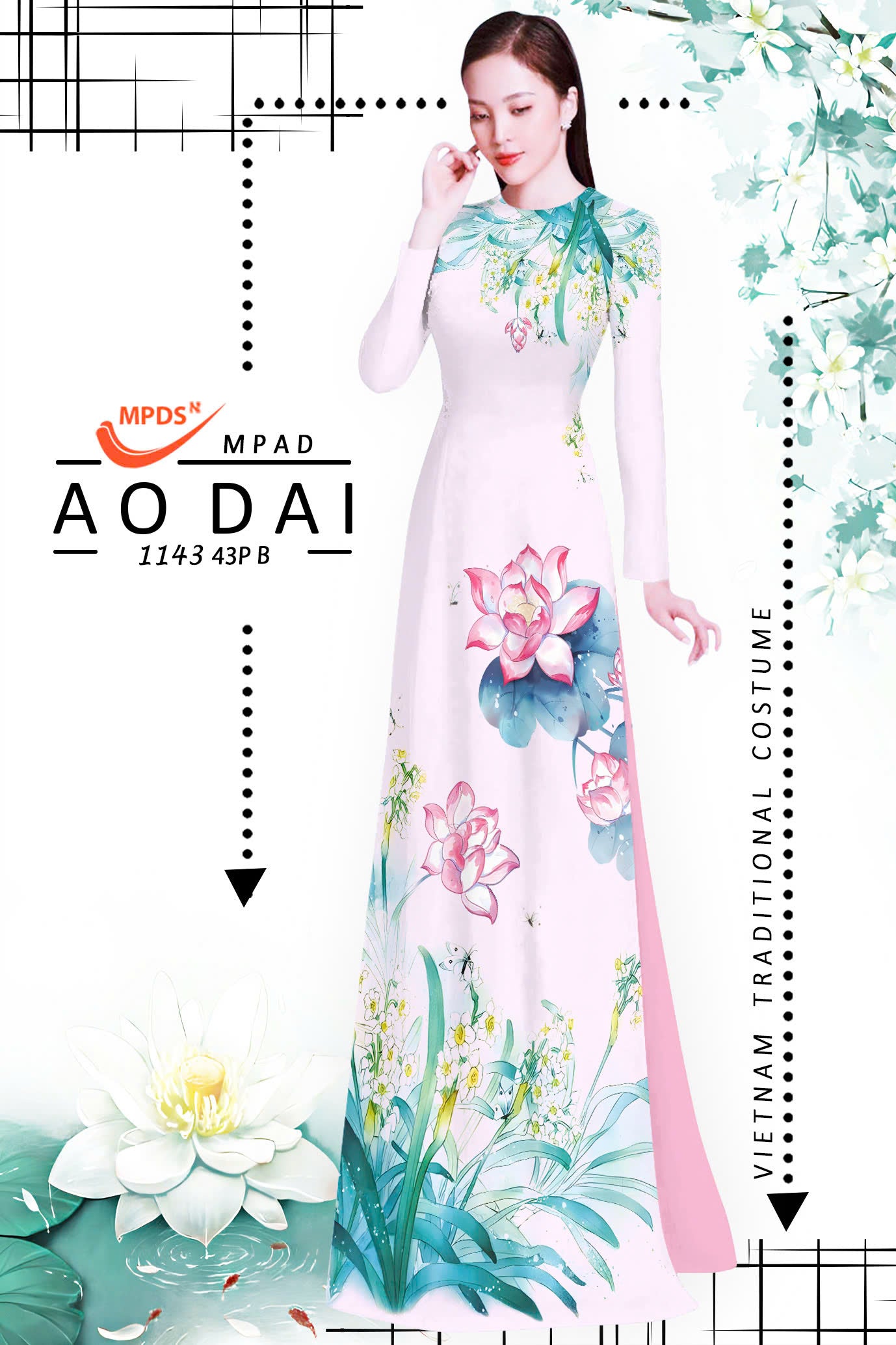 3D Lotus Printed Ao Dai Vietnam - Vietnamese Ao Dai For Women