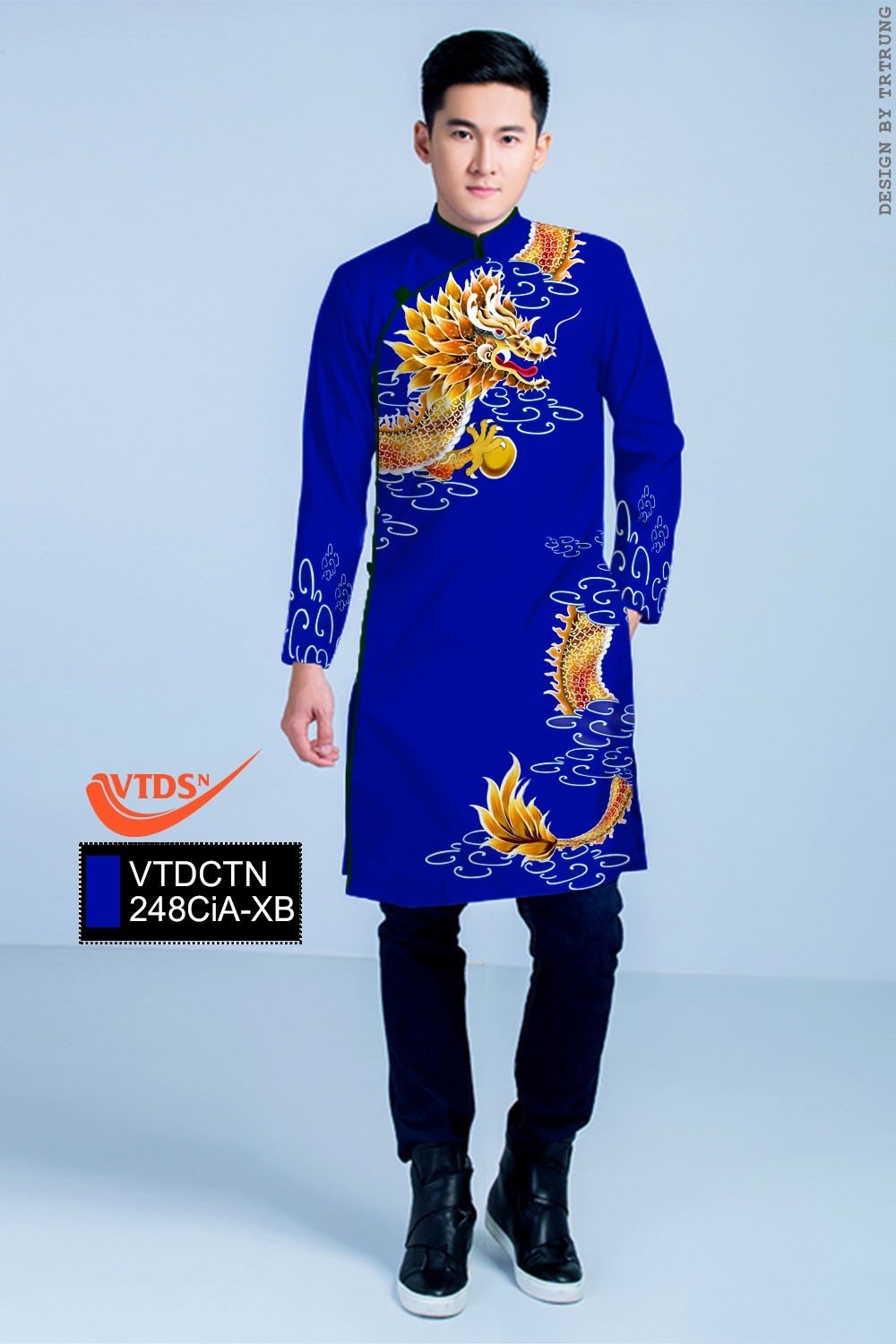 Blue Dragon Printed Ao Dai For Men | Ao Dai Vietnam
