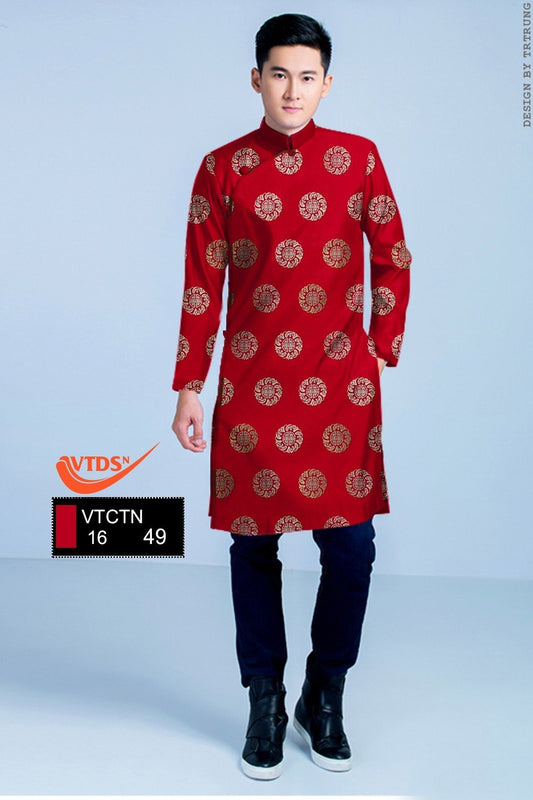 Men's Ao Dai Dress - 3D Round Word Printed Ao Dai Men