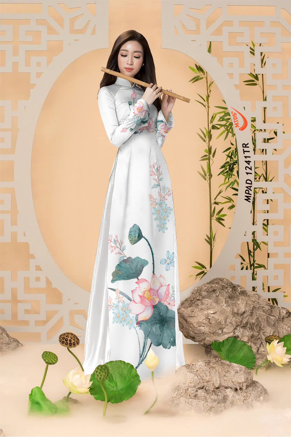 3D Lotus Pattern Ao Dai For Women | Traditional Ao Dai Vietnam
