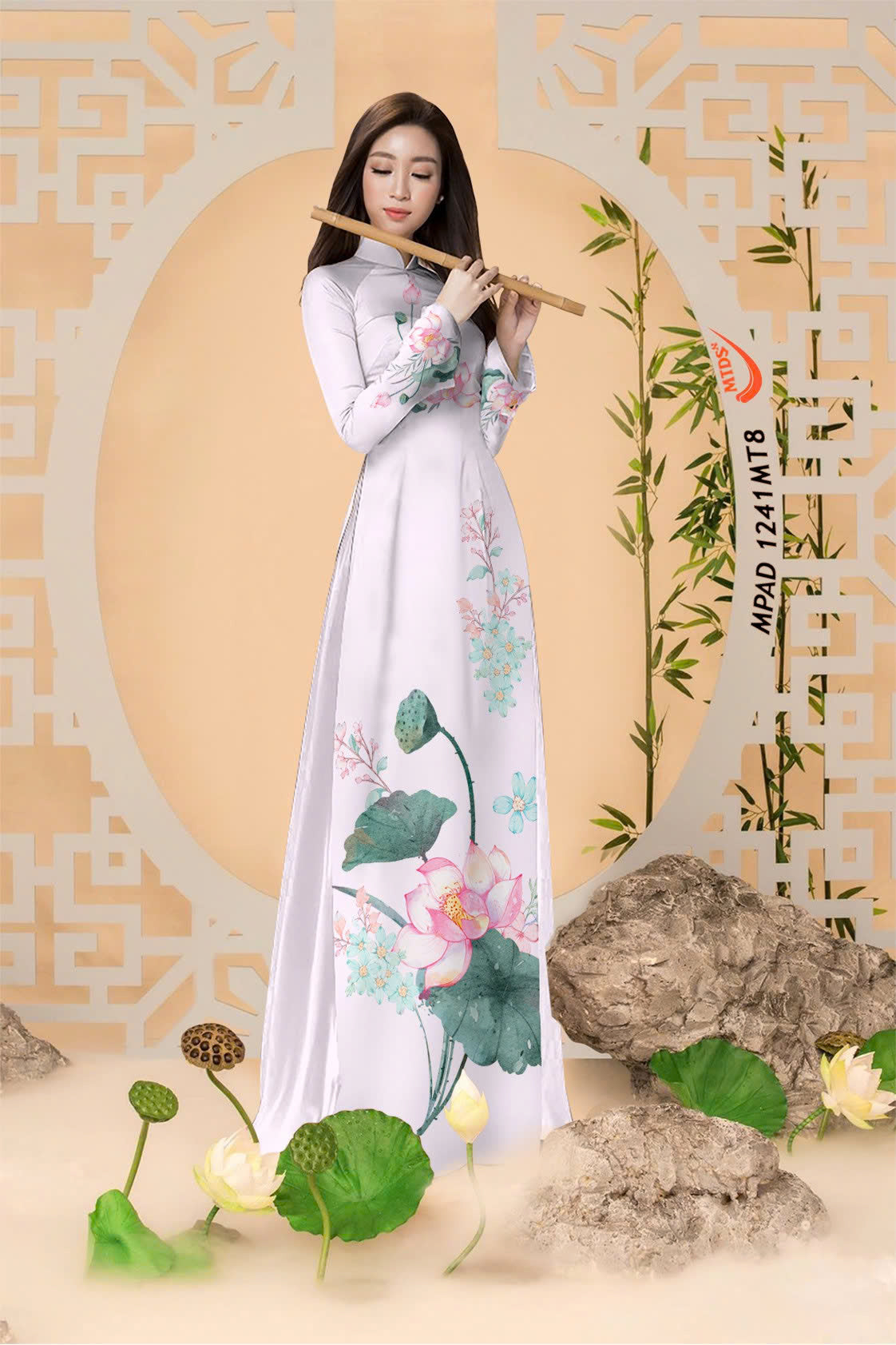 3D Lotus Pattern Ao Dai For Women | Traditional Ao Dai Vietnam