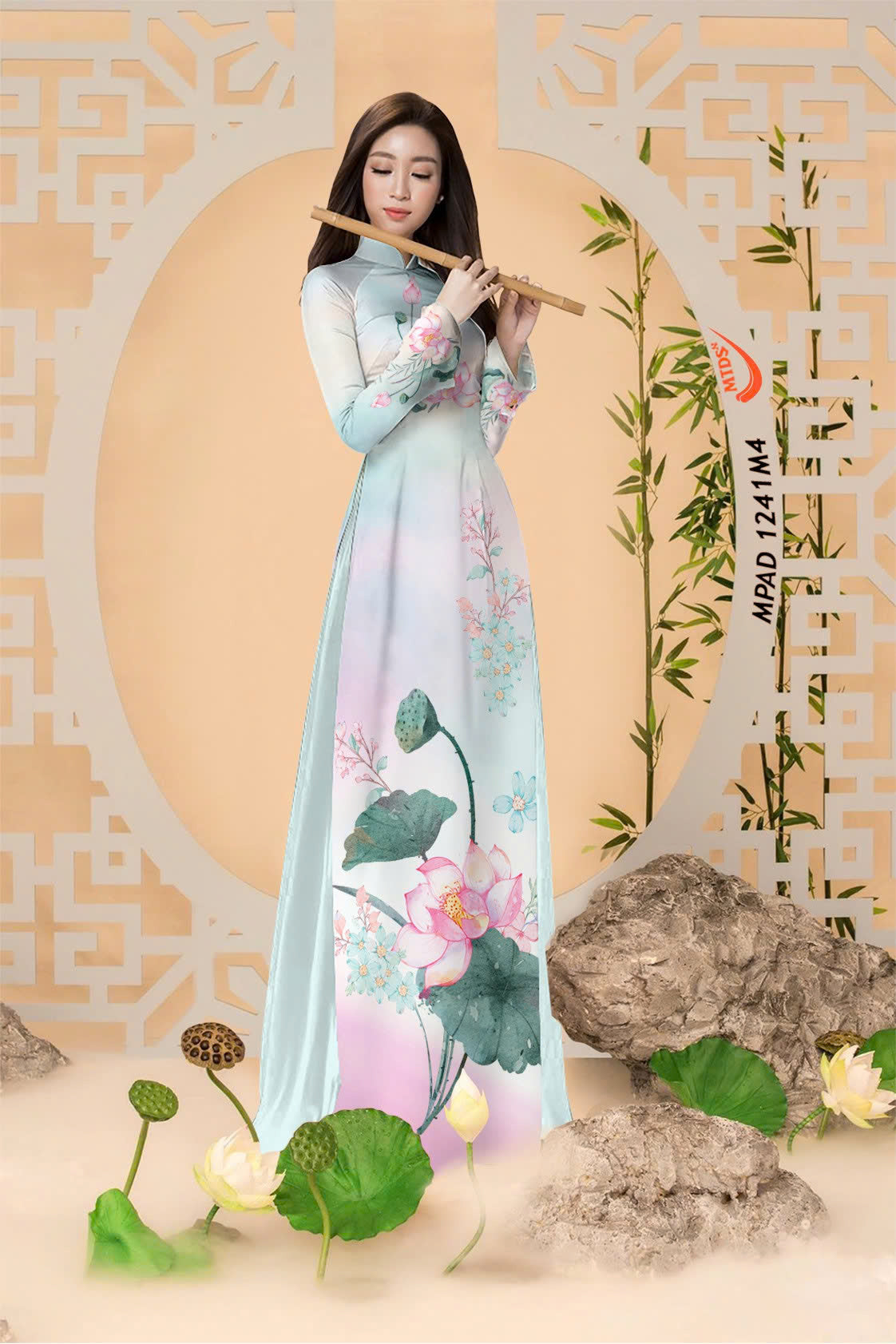 3D Lotus Pattern Ao Dai For Women | Traditional Ao Dai Vietnam