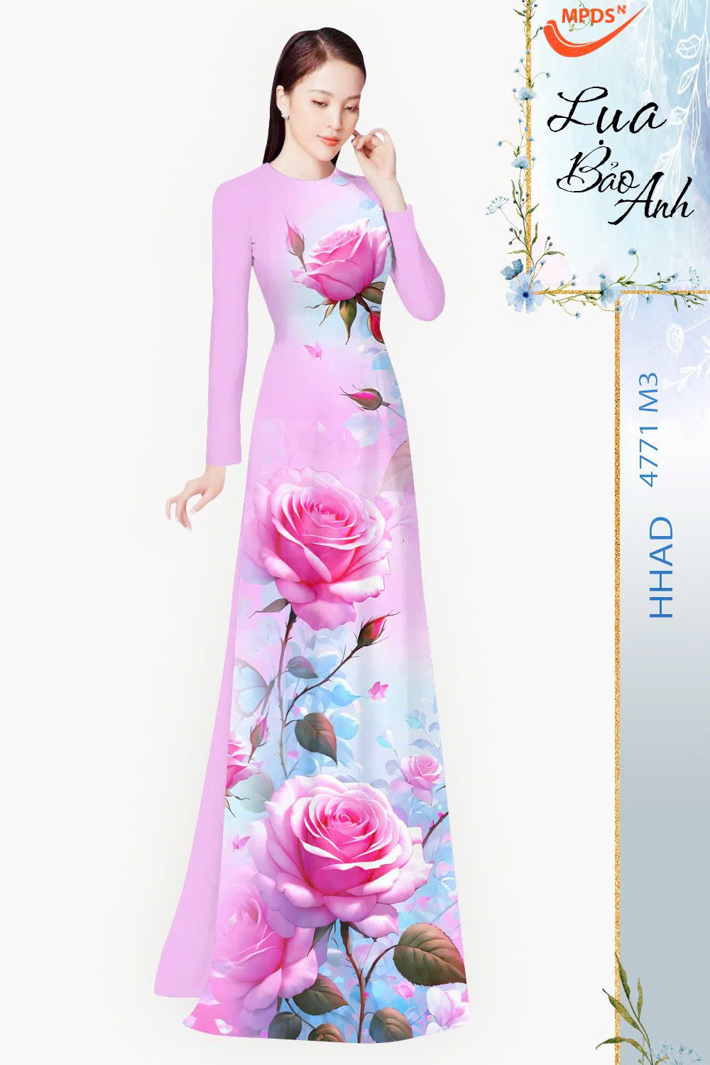 Pre-order: Traditional Vietnamese Ao Dai with ROSE Printed | Ao Dai Viet Nam