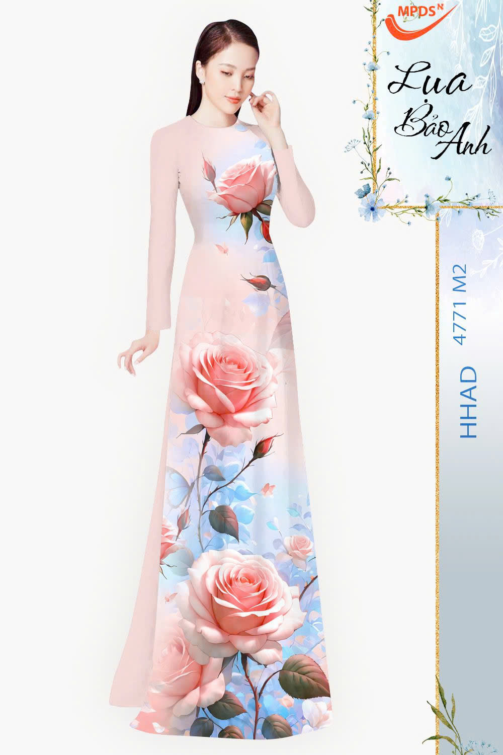 Pre-order: Traditional Vietnamese Ao Dai with ROSE Printed | Ao Dai Viet Nam