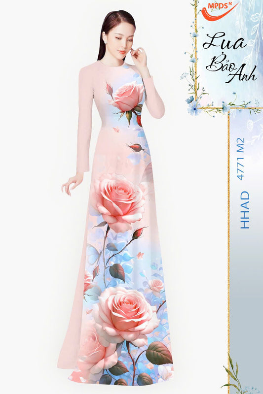 Pre-order: Traditional Vietnamese Ao Dai with ROSE Printed | Ao Dai Viet Nam