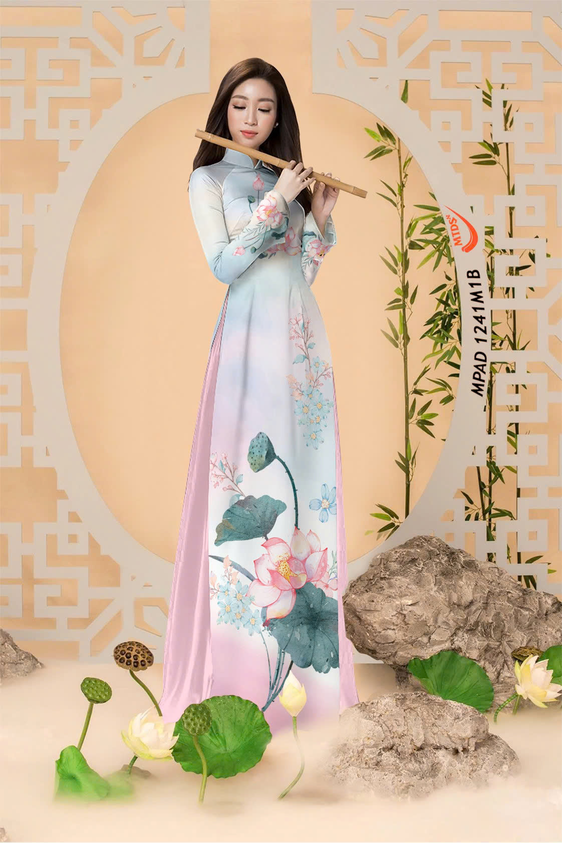 3D Lotus Pattern Ao Dai For Women | Traditional Ao Dai Vietnam