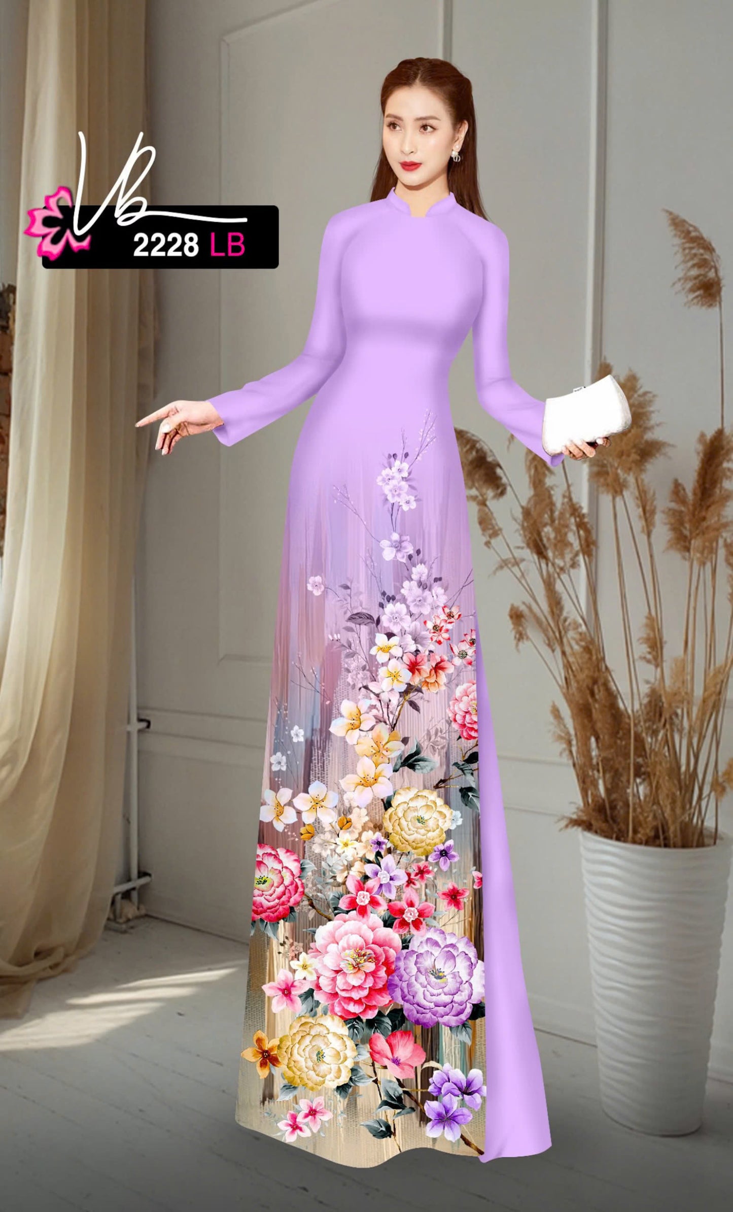3D Ao Dai For Women | Ombre Purple Printed flowers pattern