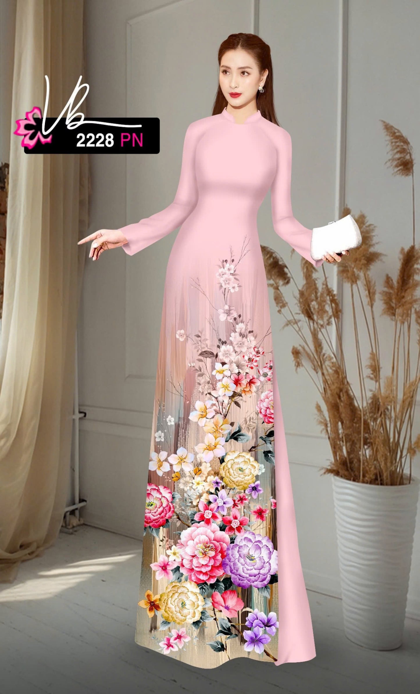 3D Ao Dai For Women | Ombre Purple Printed flowers pattern